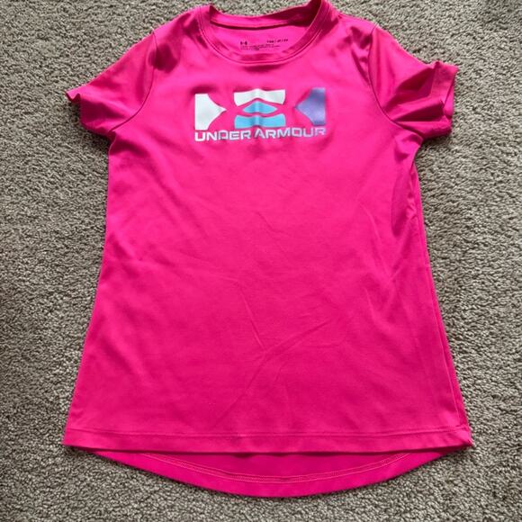Under Armour Other - UA Under Armour Girls Loose Fit Vibrant Pink Logo Tee Shirt Size Youth Small